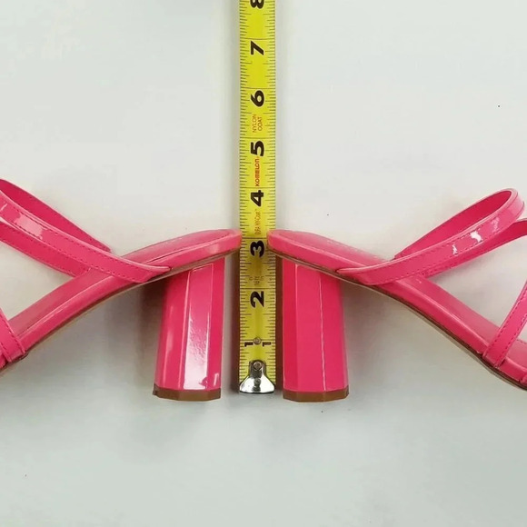 Marc Fisher Square Toe Slip On Pink Patent Leather Octagon Heel Strappy Pumps - Picture 3 of 12